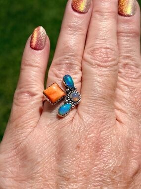 Southwestern 925 Sterling Silver Spiny Oyster Australian Opal Ring